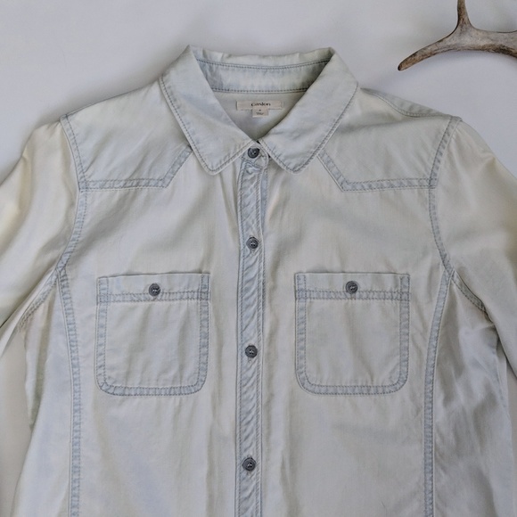 ANTHROPOLOGIE Light Wash Denim Button Down Shirt - Picture 4 of 7